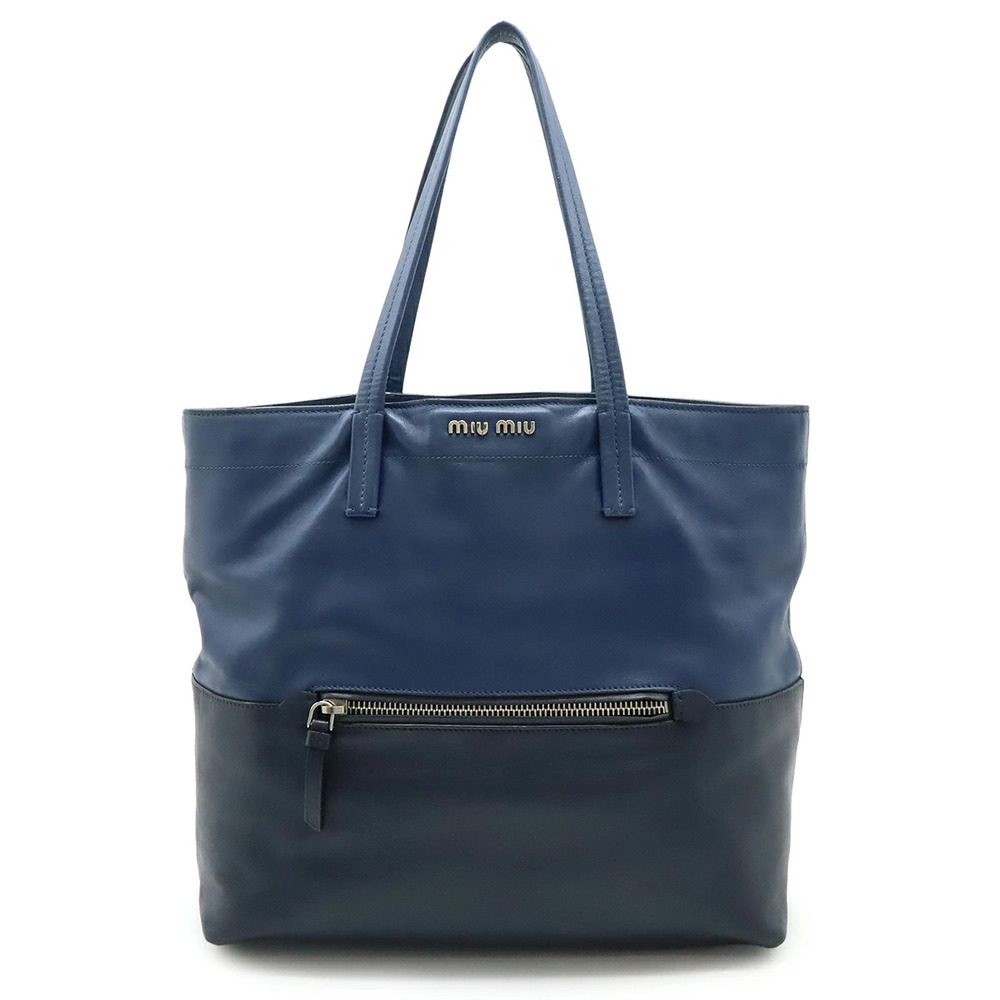 Miu Miu Tote Bag Shoulder Hobo Two Tone Leather Blue Navy Blue